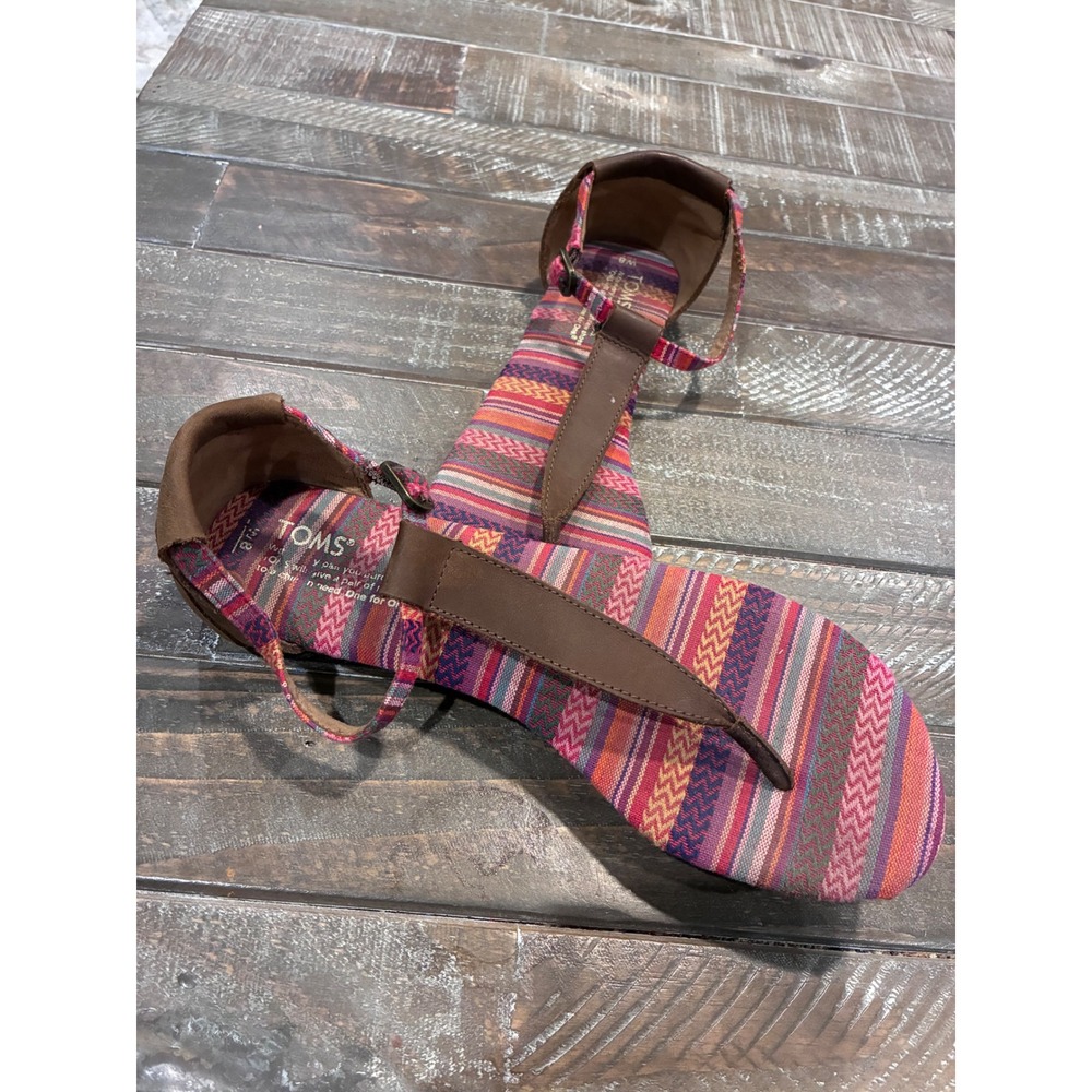 TOMS Women's Ankle Strap Sandals Size 8 Multi Color Fabric Casual‎ Shoes